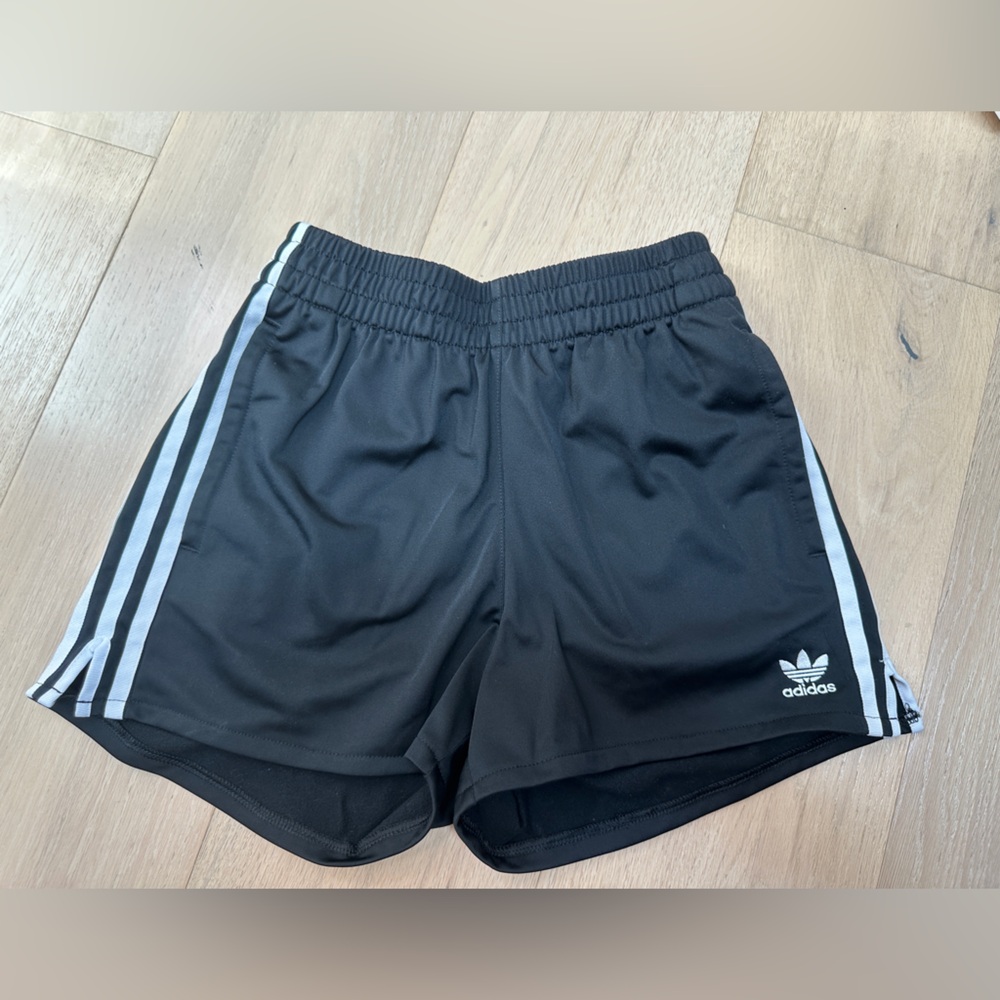 adidas Black Kids Athletic Shorts with White Side Stripes